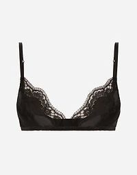 Soft-cup satin bra with lace detailing