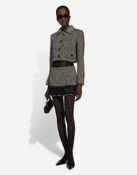 Short wool micro-tweed jacket