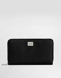 Calfskin zip-around wallet with branded plate