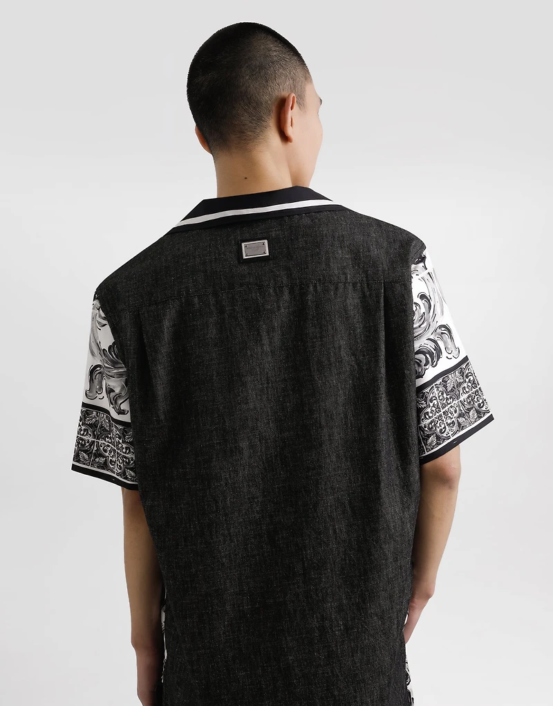Printed silk and cotton denim shirt