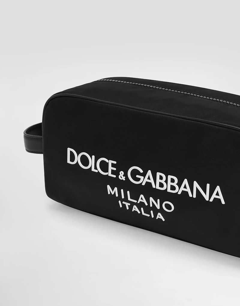 Nylon toiletry bag with rubberized logo