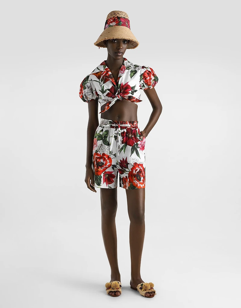 Flower-print poplin shirt