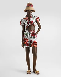 Flower-print poplin shirt