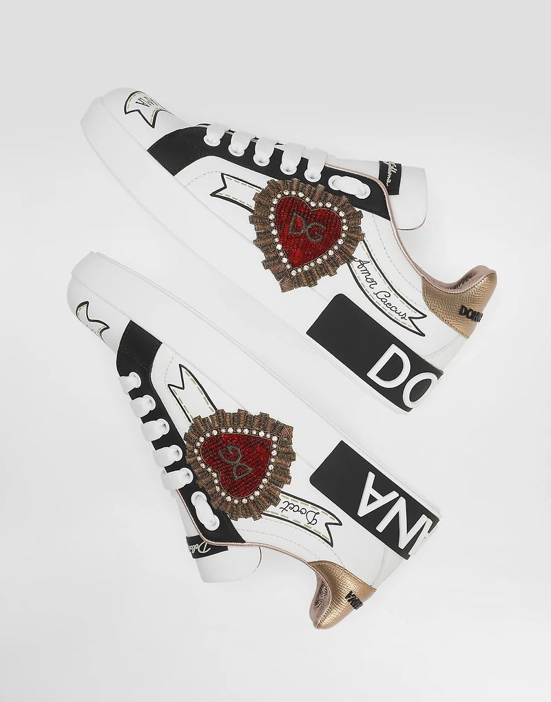 Calfskin Portofino sneakers with embroidery