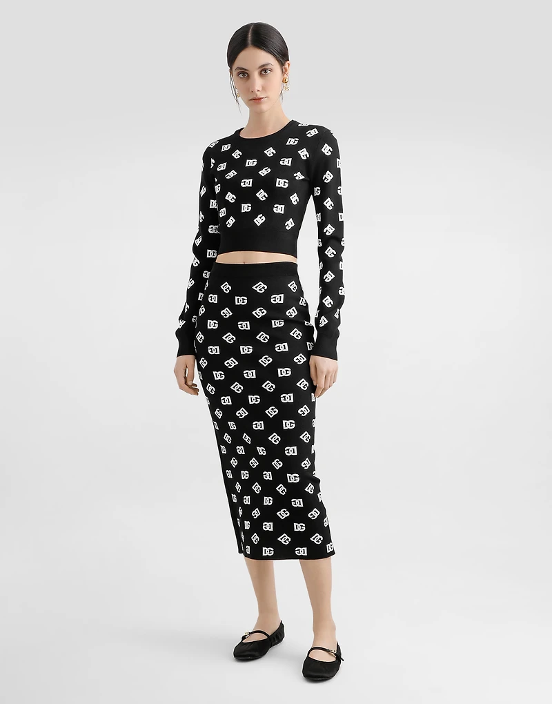 Cropped viscose jacquard sweater with DG logo