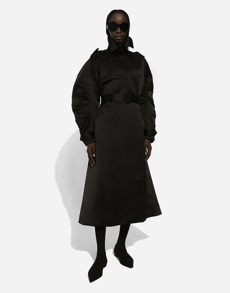 Duchesse trench coat with gathered sleeves