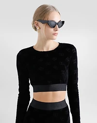 Cotton chenille crop top with jacquard DG logo