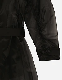 Technical organza trench coat with gathered sleeves