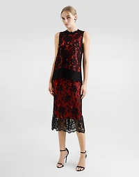 Lace calf-length pencil skirt with contrasting lining