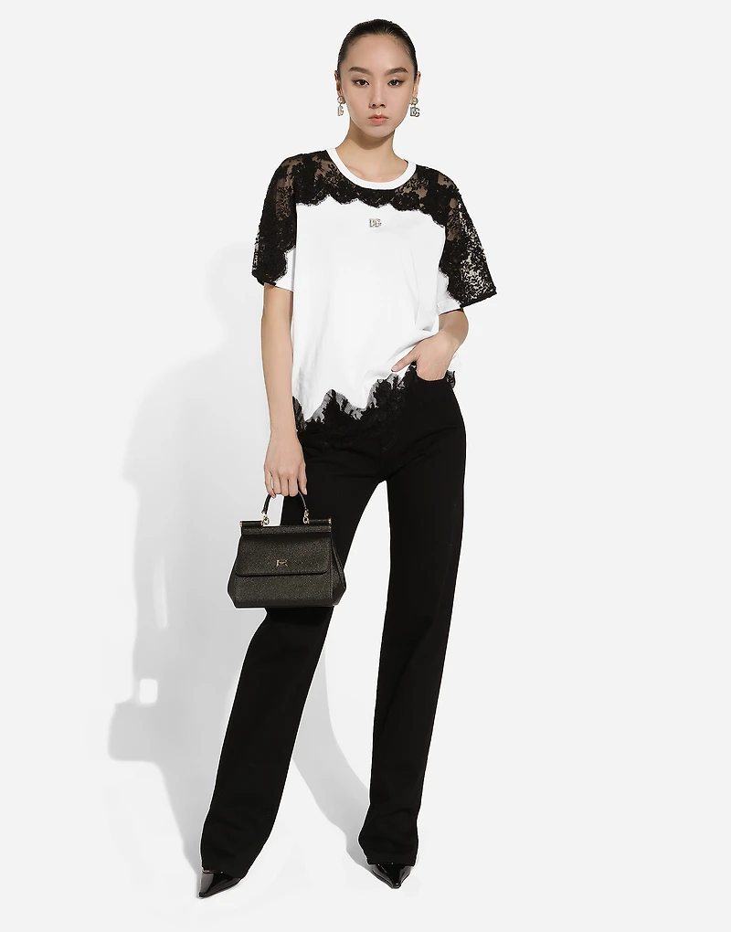 Jersey T-shirt with DG logo and lace inserts