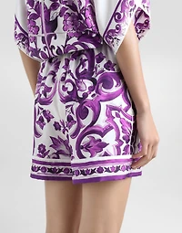 Majolica-print twill shorts