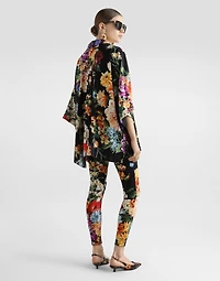 Flower bouquet-print charmeuse pants