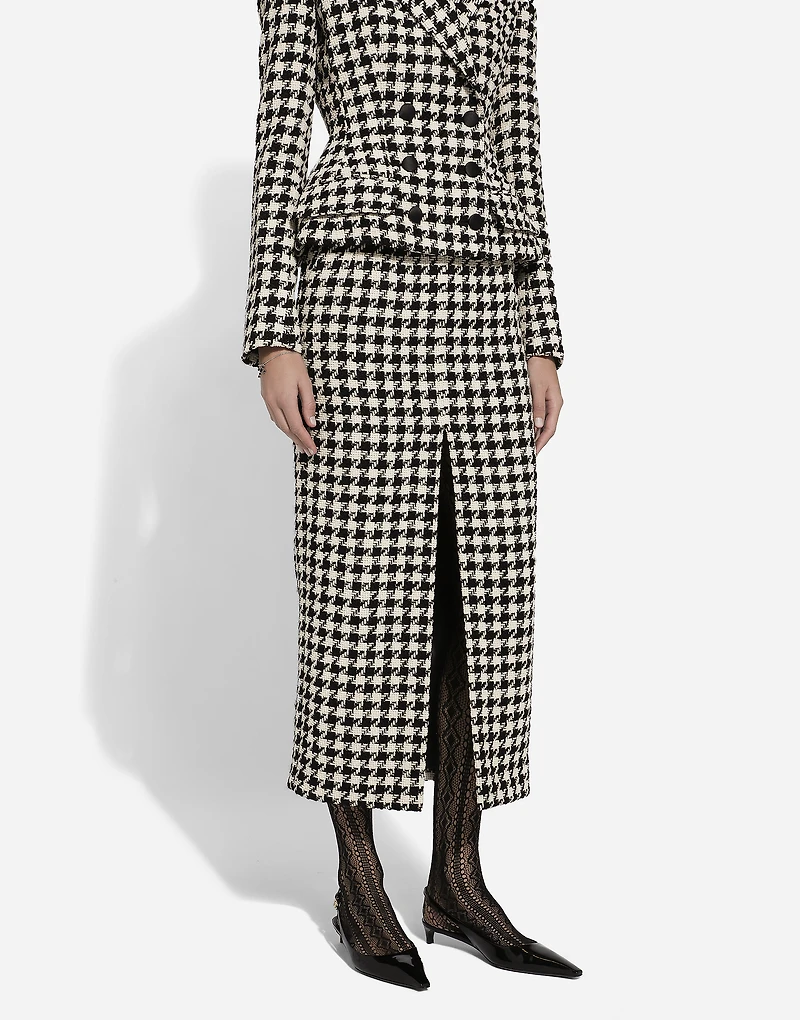 Long macro-houndstooth skirt