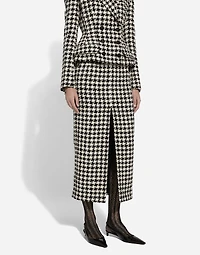 Long macro-houndstooth skirt
