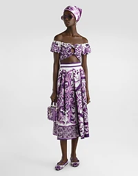 Majolica-print pleated skirt