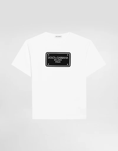 Jersey T-shirt with logo tag