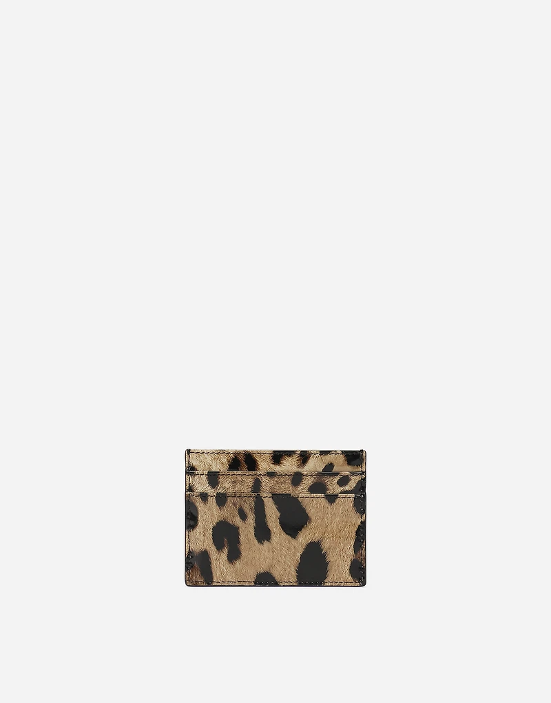 Polished calfskin card holder with leopard print