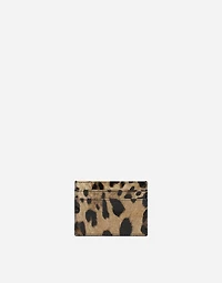 Polished calfskin card holder with leopard print