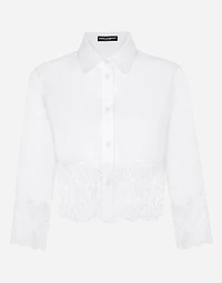 Cropped poplin shirt with lace inserts