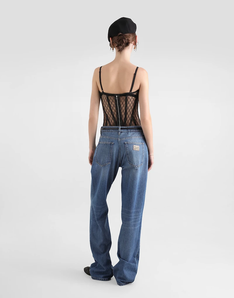 Loose denim jeans with pressed pleat
