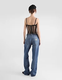 Loose denim jeans with pressed pleat