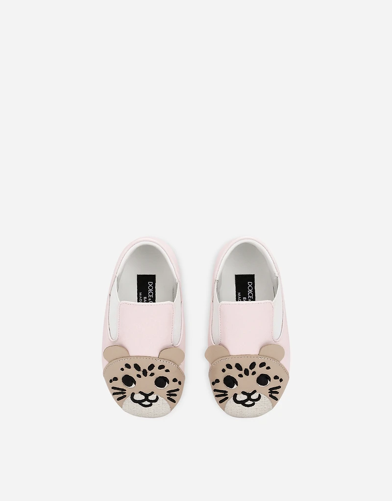 Lambskin low-top sneakers with leopard detail