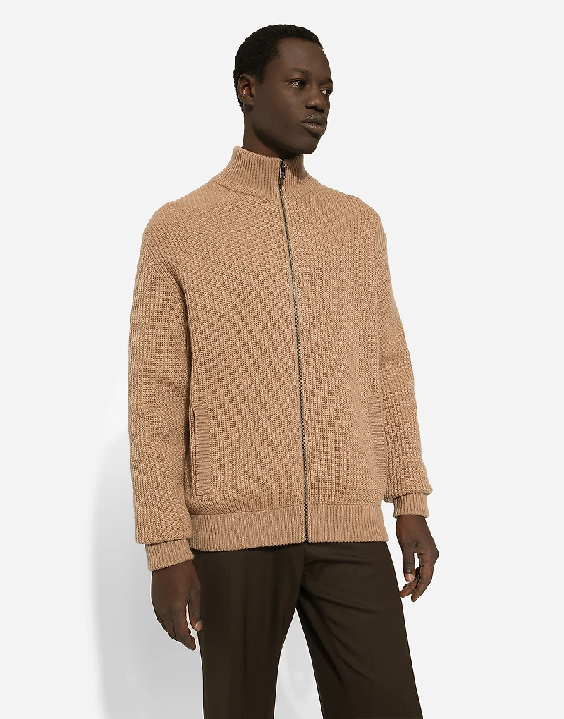 Zip-up cashmere sweatshirt with high neck