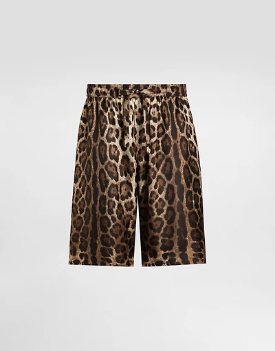 Leopard-print silk shorts