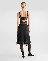 Lace and charmeuse calf-length slip dress