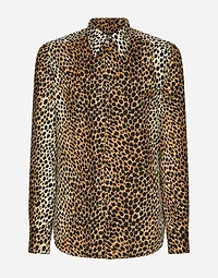 Silk twill Martini-fit shirt with ocelot print