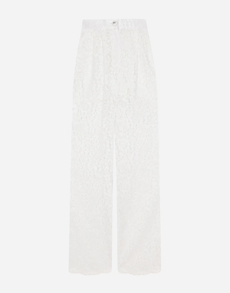 Flared floral cordonetto lace pants