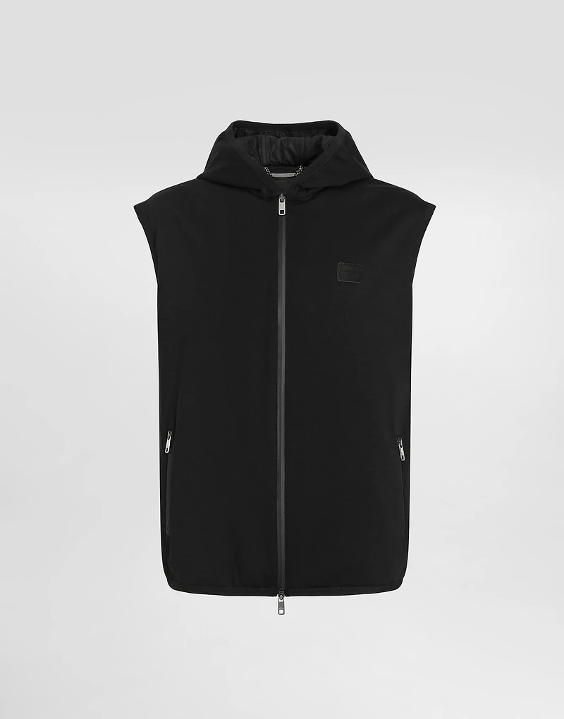 Technical fabric vest with hood