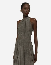Pleated jersey lurex calf-length dress
