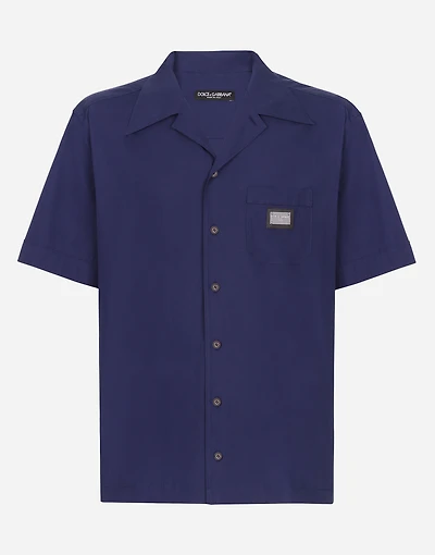 Cotton Hawaiian shirt with branded tag