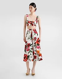 flower-print poplin top