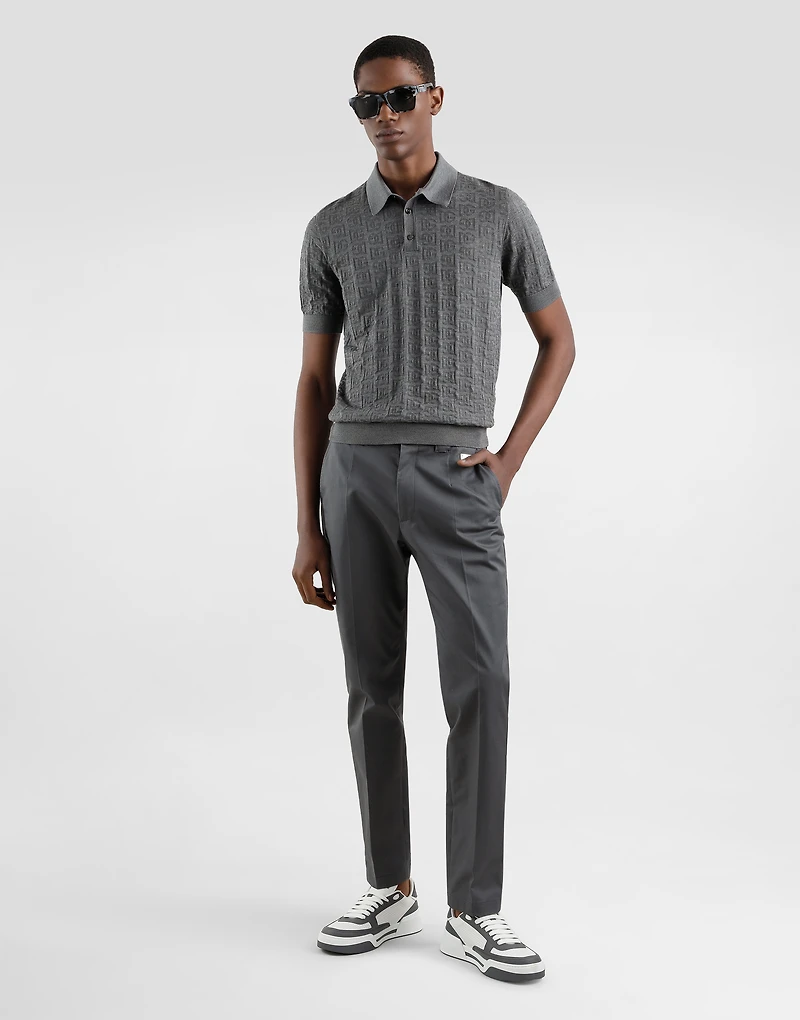 Silk polo-shirt with all-over DG logo embroidery