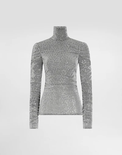 Draped sequined turtle-neck top