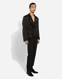 Double-breasted Sicilia-fit jacket in embroidered satin