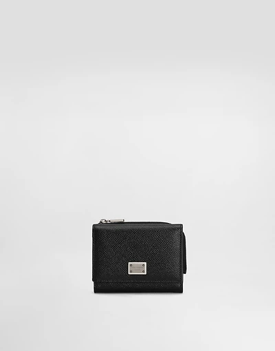 Calfskin French-flap wallet with logo tag