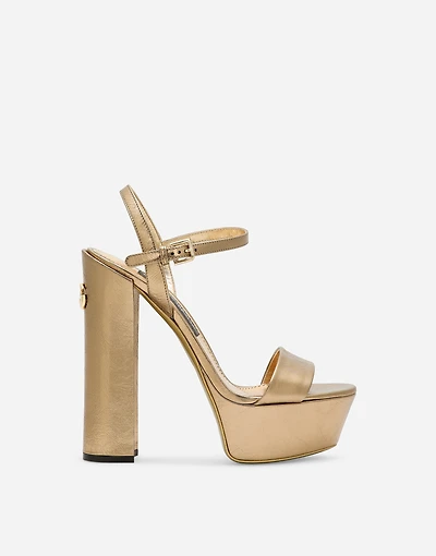 Foiled craquelé calfskin platform sandals