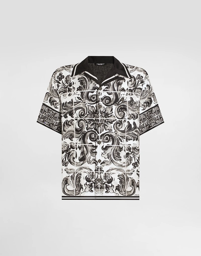 Printed silk and cotton denim shirt