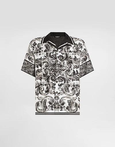 Printed silk and cotton denim shirt