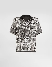 Printed silk and cotton denim shirt