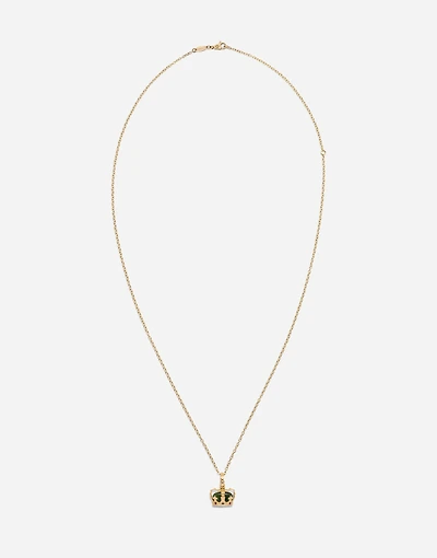 Royal Pendant 18-carat yellow gold, green jade, rubies, and blue sapphire