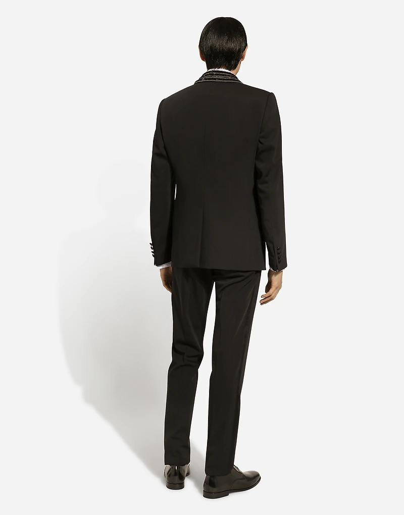 Single-breasted jacket with embroidered shawl collar
