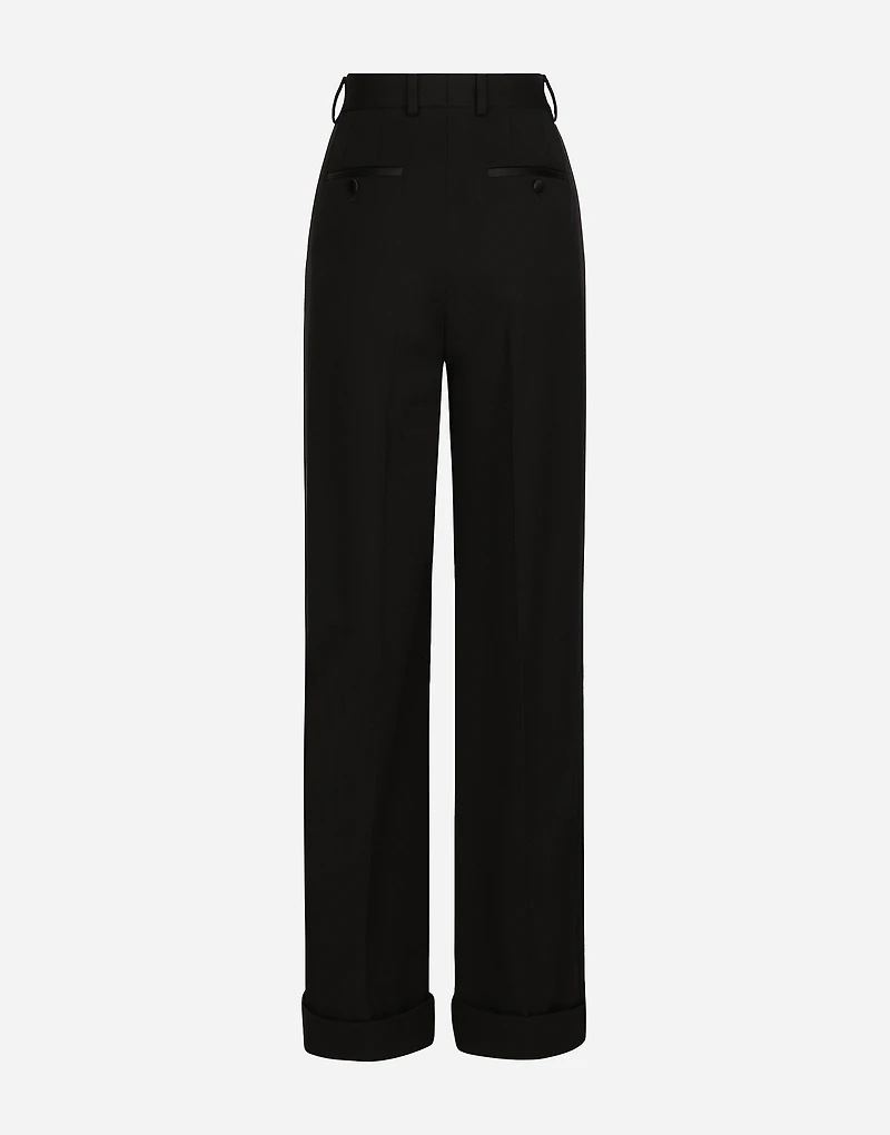 Flared wool gabardine pants