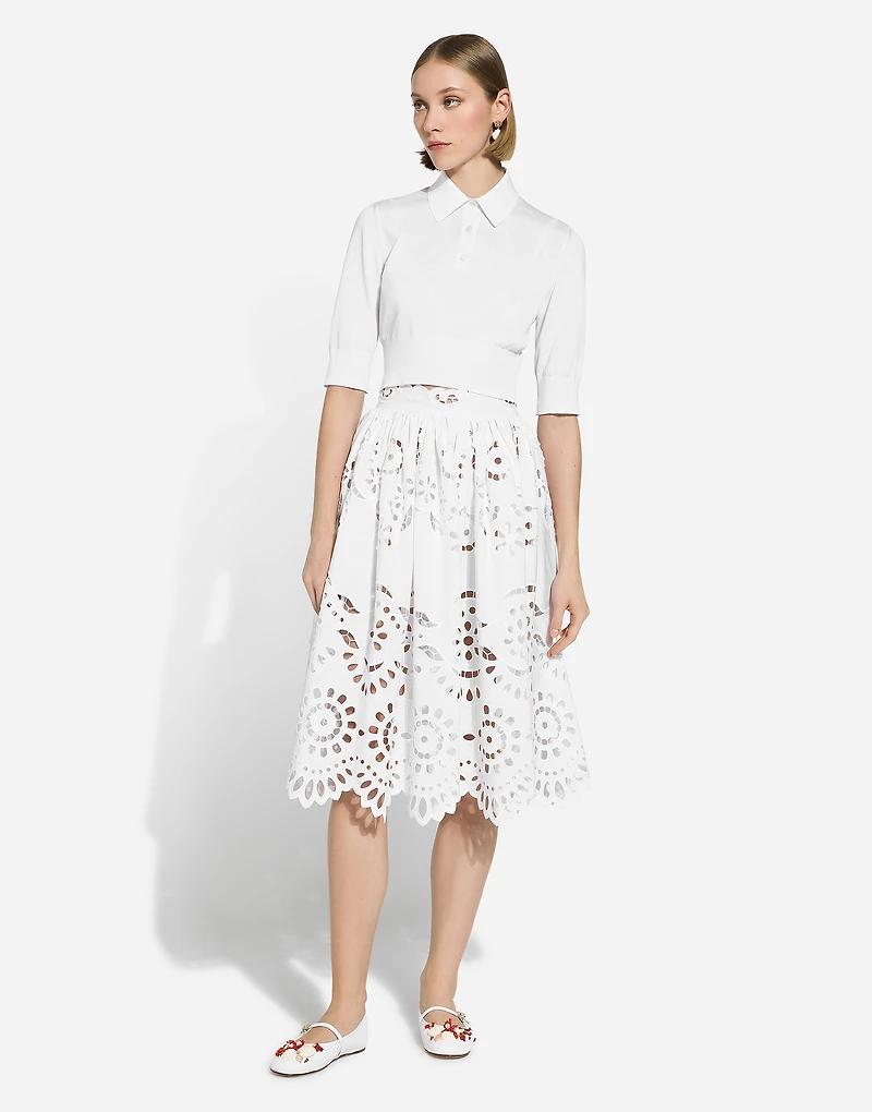 Cotton midi circle skirt with cut-out detailing