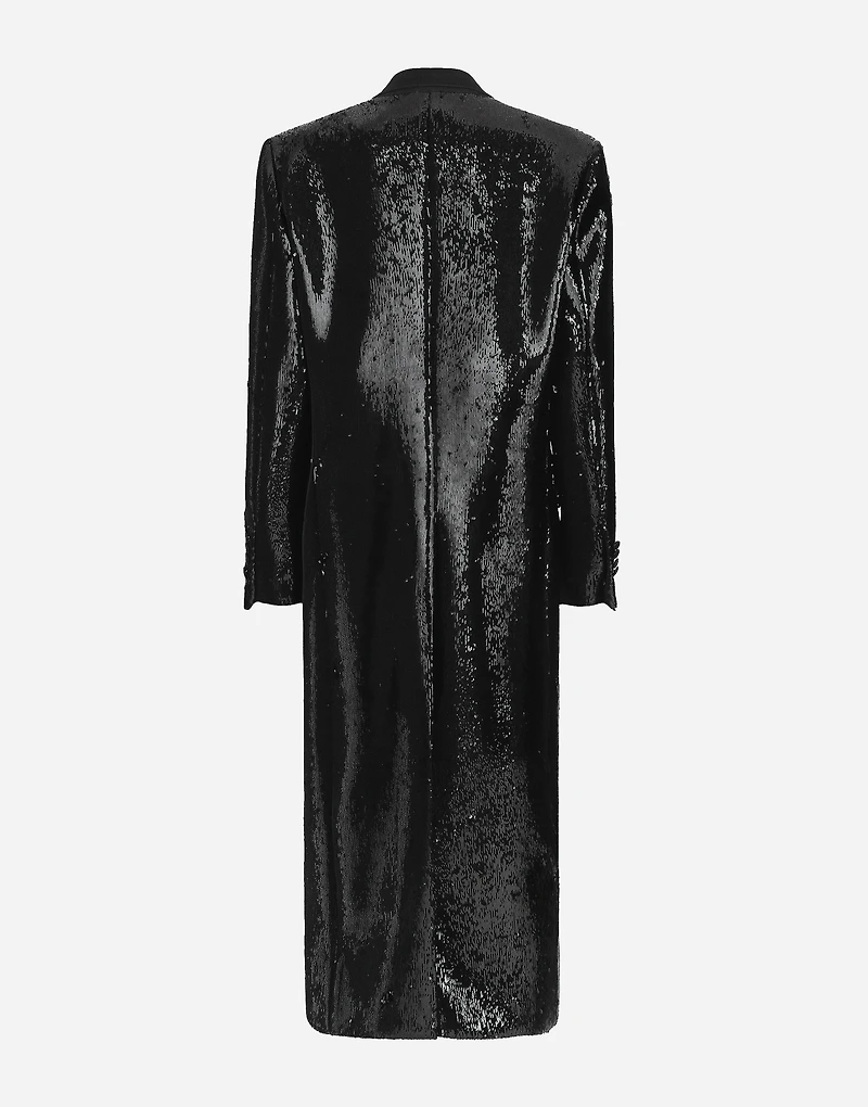 Micro-sequined double-breasted coat