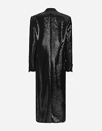 Micro-sequined double-breasted coat