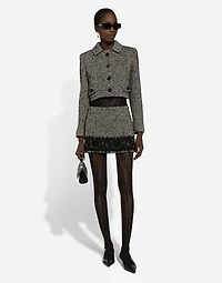 Short wool micro-tweed jacket